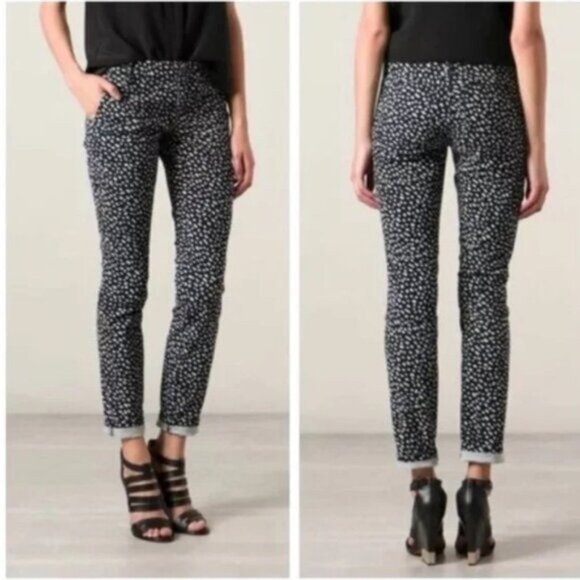 Tory Burch Walker Cargo Animal Print Pony Dots Jeans Pants Logo Stretch Waist 27 - Picture 1 of 16